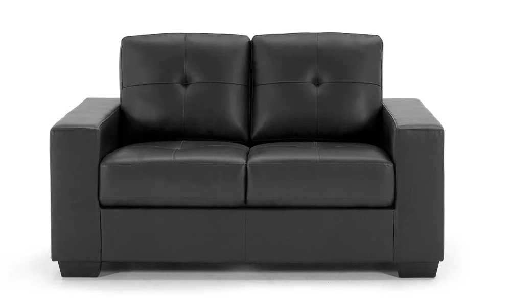 A black leather sofa bed